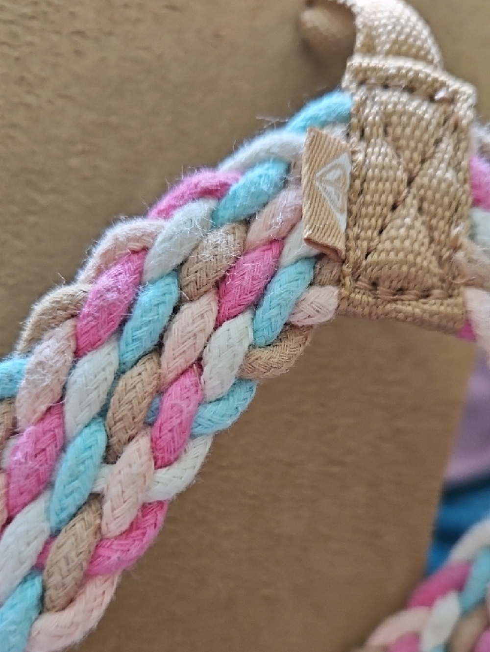 Roxy Braided Pastel Pink Blue Tan Flip Flops - Picture 3 of 3